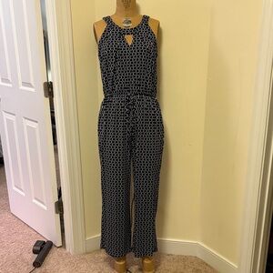 Enfocus Studio Navy and White Geometric Sleeveless Jumpsuit